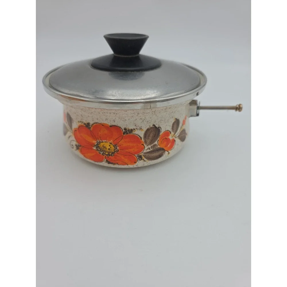 VTG 2001 Sanko Ware Show Pans 1-Quart Saucepan Made in Japan Pot Orange Poppy